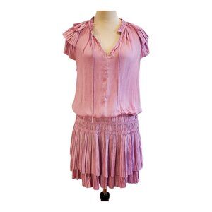 PANTS STORE SZ M Pleated Ruffled Layered Spotted Lavender/Pink Mini Dress